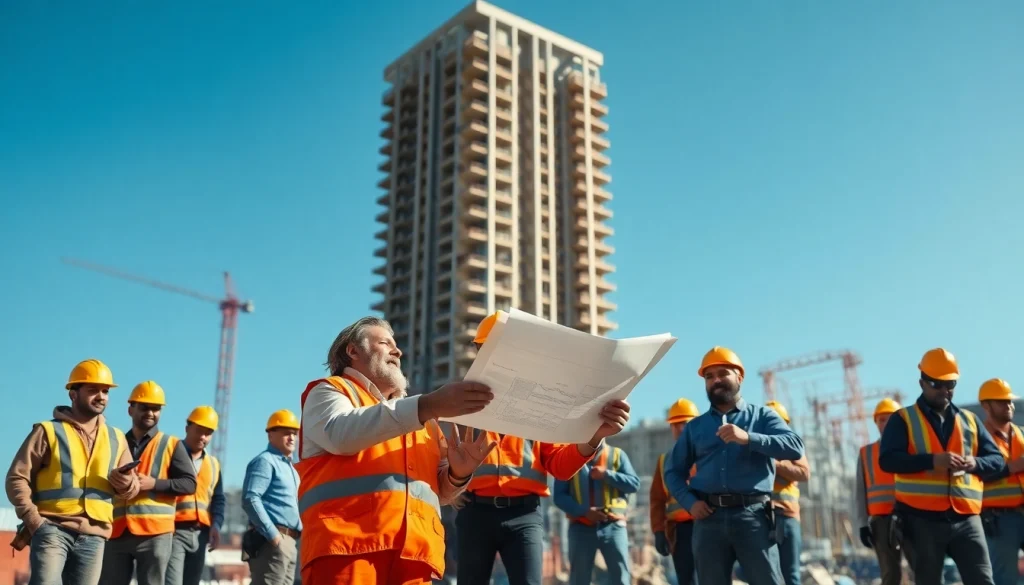 Manhattan Commercial General Contractor supervising construction workers at a bustling site.