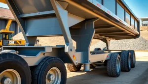 Hydraulic dump trailers for sale featuring robust design and efficient hydraulic system in an industrial environment.