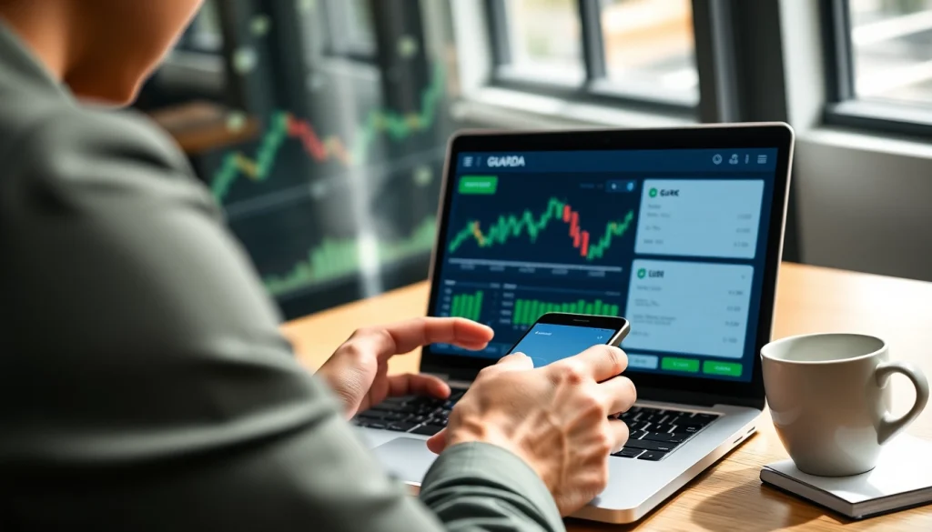 Interact with the guarda wallet interface in a modern workspace with cryptocurrency elements.