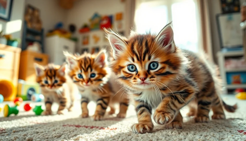 Maine Coon kittens for sale California playing joyfully in a warm home environment.
