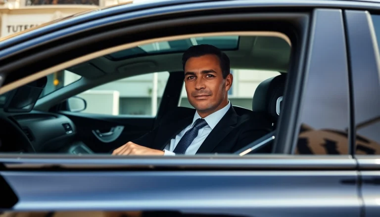 Professional london chauffeur providing luxury transportation outside an upscale hotel.