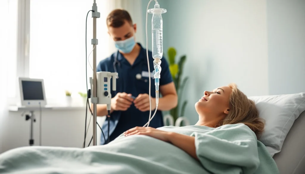 Patient receiving nad iv infusion in a serene medical environment with bright natural lighting.