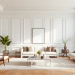 Enhance your space with elegant white paneling in a modern living room setting.
