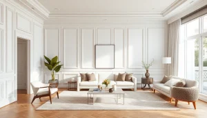 Enhance your space with elegant white paneling in a modern living room setting.