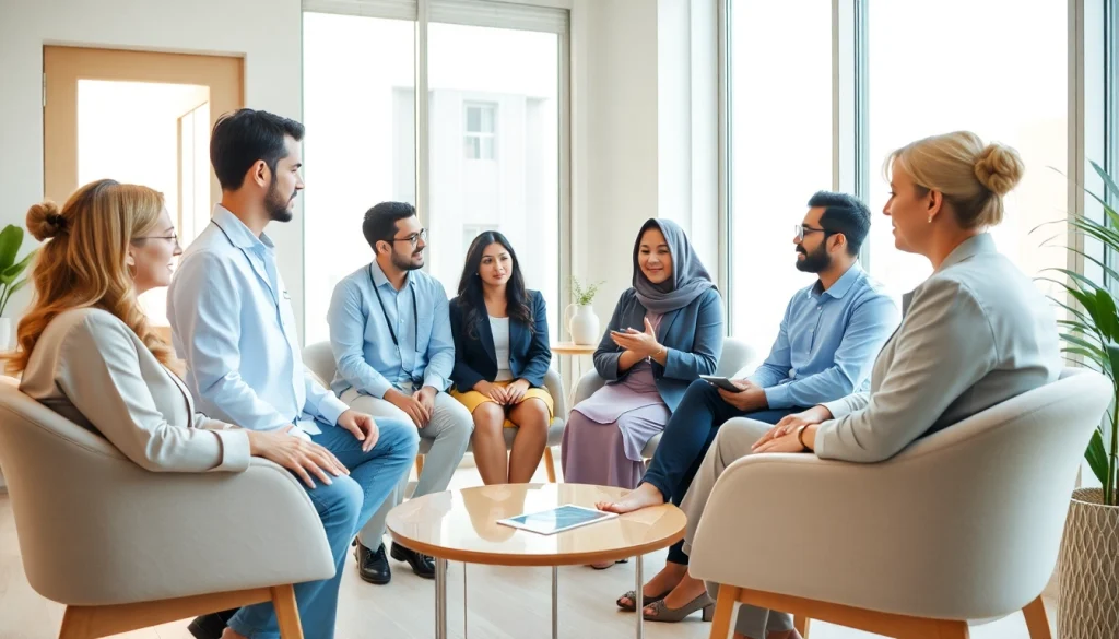 Supportive psychologists in Dubai conducting therapy sessions in a tranquil setting.
