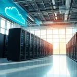 Visualizing virtualization Fredericksburg in a professional data center setting with sleek servers.