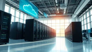 Visualizing virtualization Fredericksburg in a professional data center setting with sleek servers.
