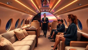 Experience ultra luxury private aviation with a lavish jet interior showcasing elegance and comfort.
