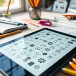Designers crafting vibrant Icons at a creative workspace.