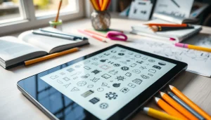 Designers crafting vibrant Icons at a creative workspace.