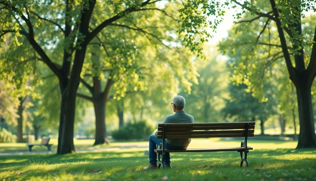 Reflective person on a park bench, symbolizing dealing with grief and solace in nature.