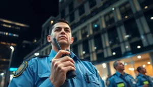 Guard providing Key Holding & Mobile Patrols in a safe urban environment at night.