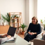 Engaging relationship coach guiding a couple in a professional environment.