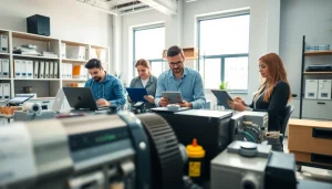 Engaging scene of professionals conducting Fixed Assets Verification in a bright office environment.