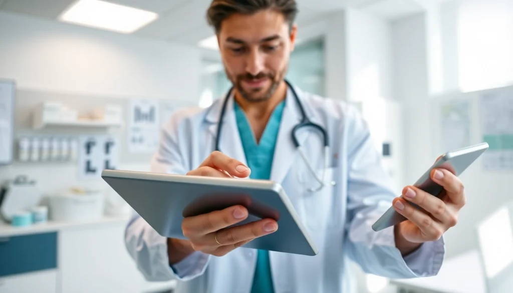 Showcasing top eprescribing solutions in action with a healthcare provider using a tablet.
