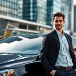 Experience premium black car service vancouver with a stylish chauffeur and urban backdrop.