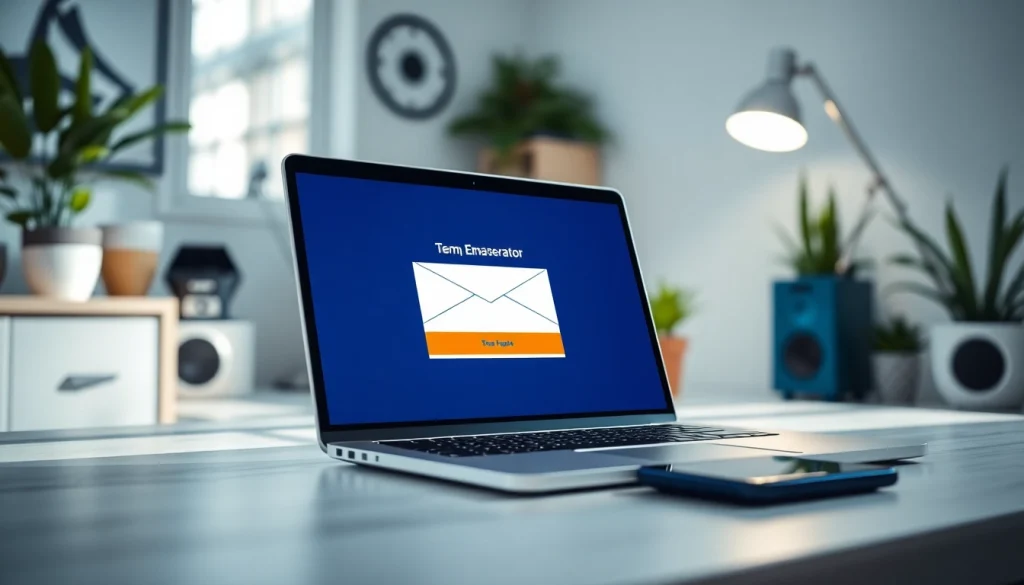 Generate secure temp email addresses easily with this digital illustration of a tech setup.