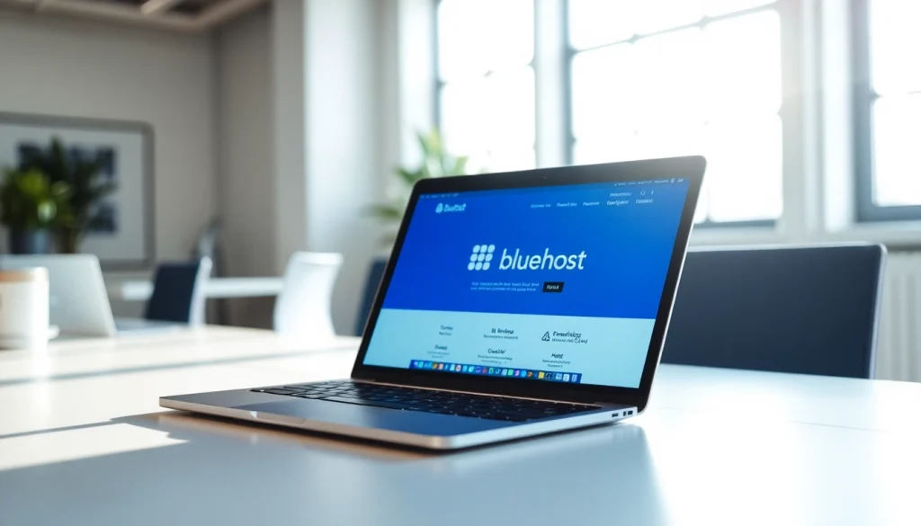 Engage with Bluehost through a professional setup highlighting hosting and website management.